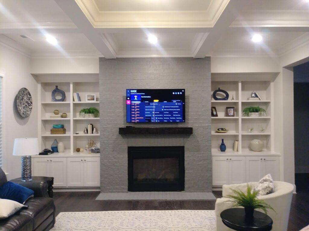 TV mount in brick fireplace