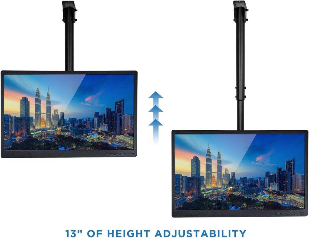 Mount-It! TV Ceiling Mount Bracket, Adjustable Height Full Motion 360 Deg Rotation Tilting Swiveling for Flat Panel LCD LED OLED Plasma TVs, Fits up to 75 Inch 110 Pound Capacity,