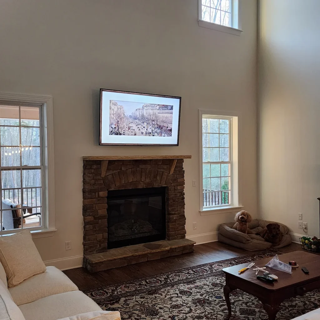 Fireplace-TV-Mounting-Over-A-Tile-Fireplace-In-Waxhaw-NC