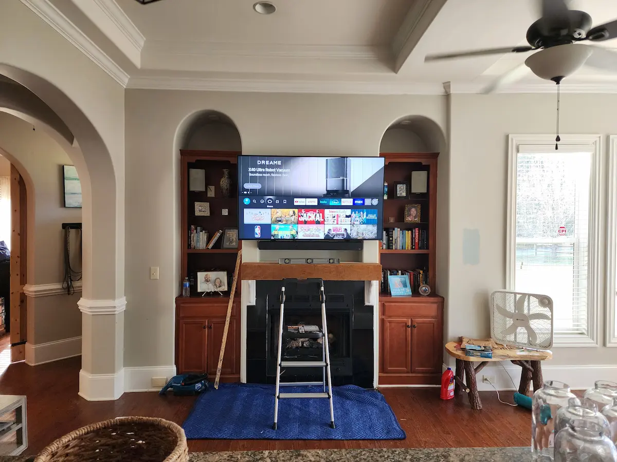 👉 Get Your TV Mounted Today in Monroe 1 TV mounted on wall in a Monroe NC home by South Charlotte Services