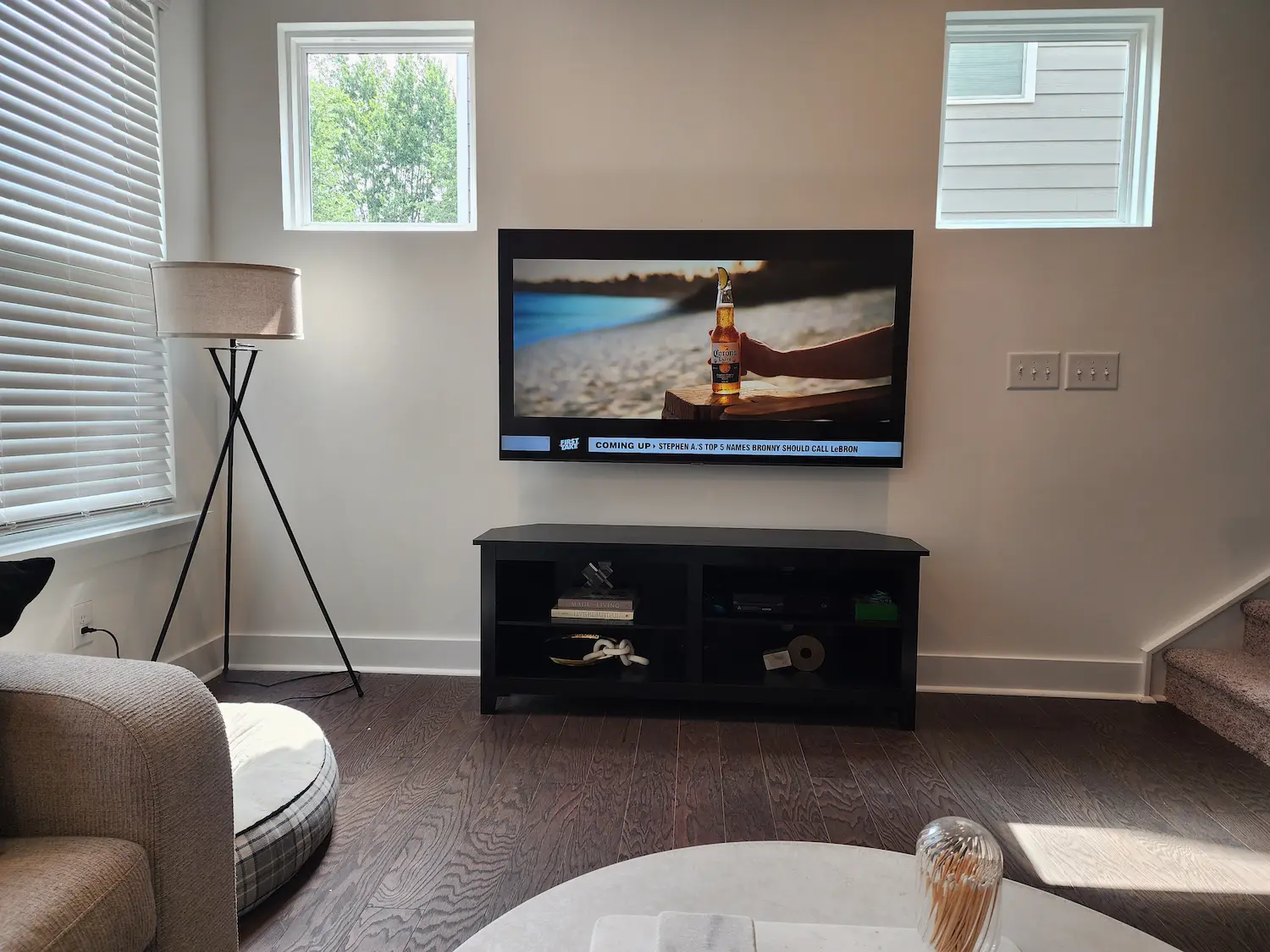 TV mounted above a tile fireplace in Charlotte NC