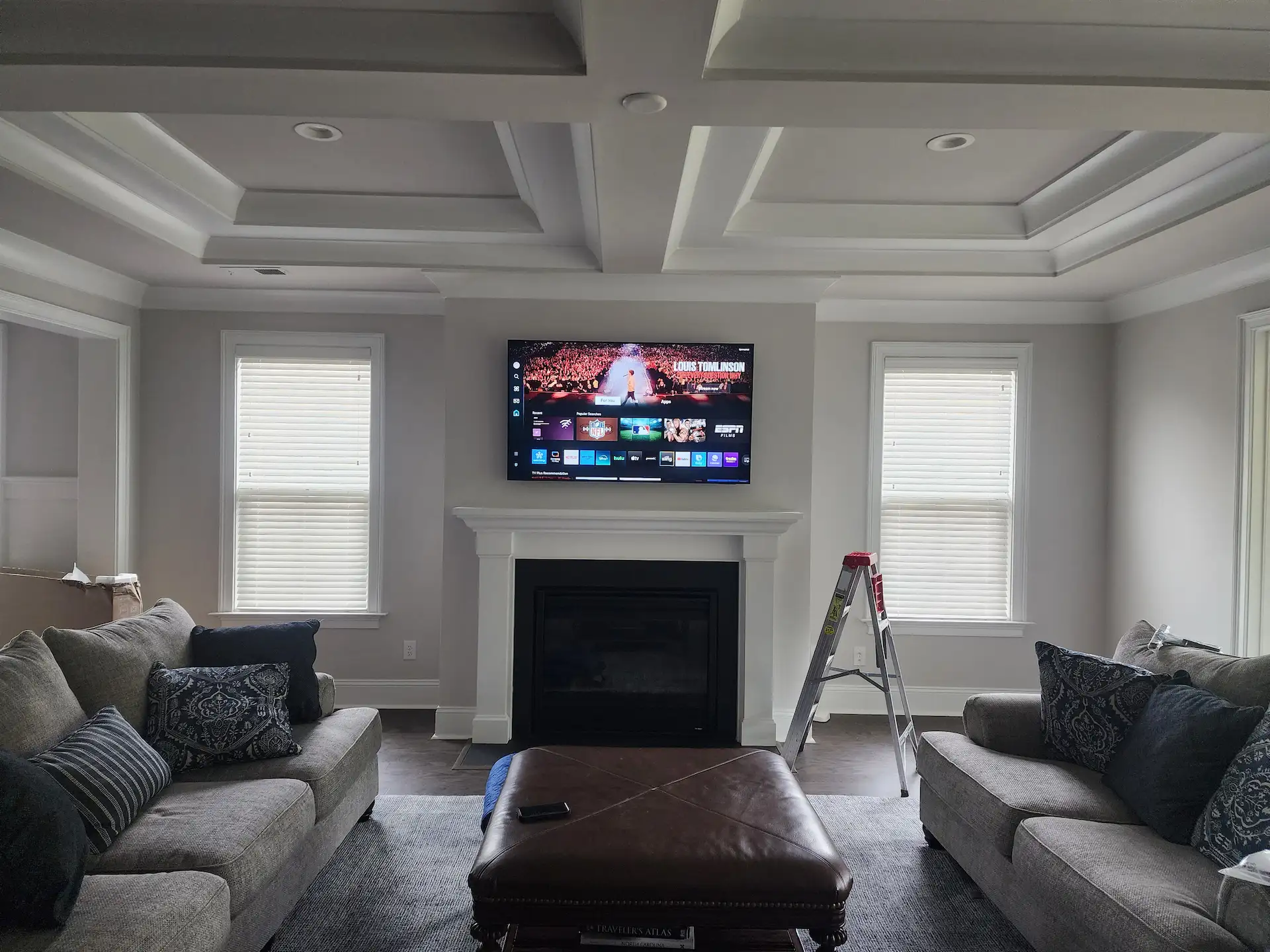 Fireplace residential tv mounting charlotte nc stone wall by south charlotte services