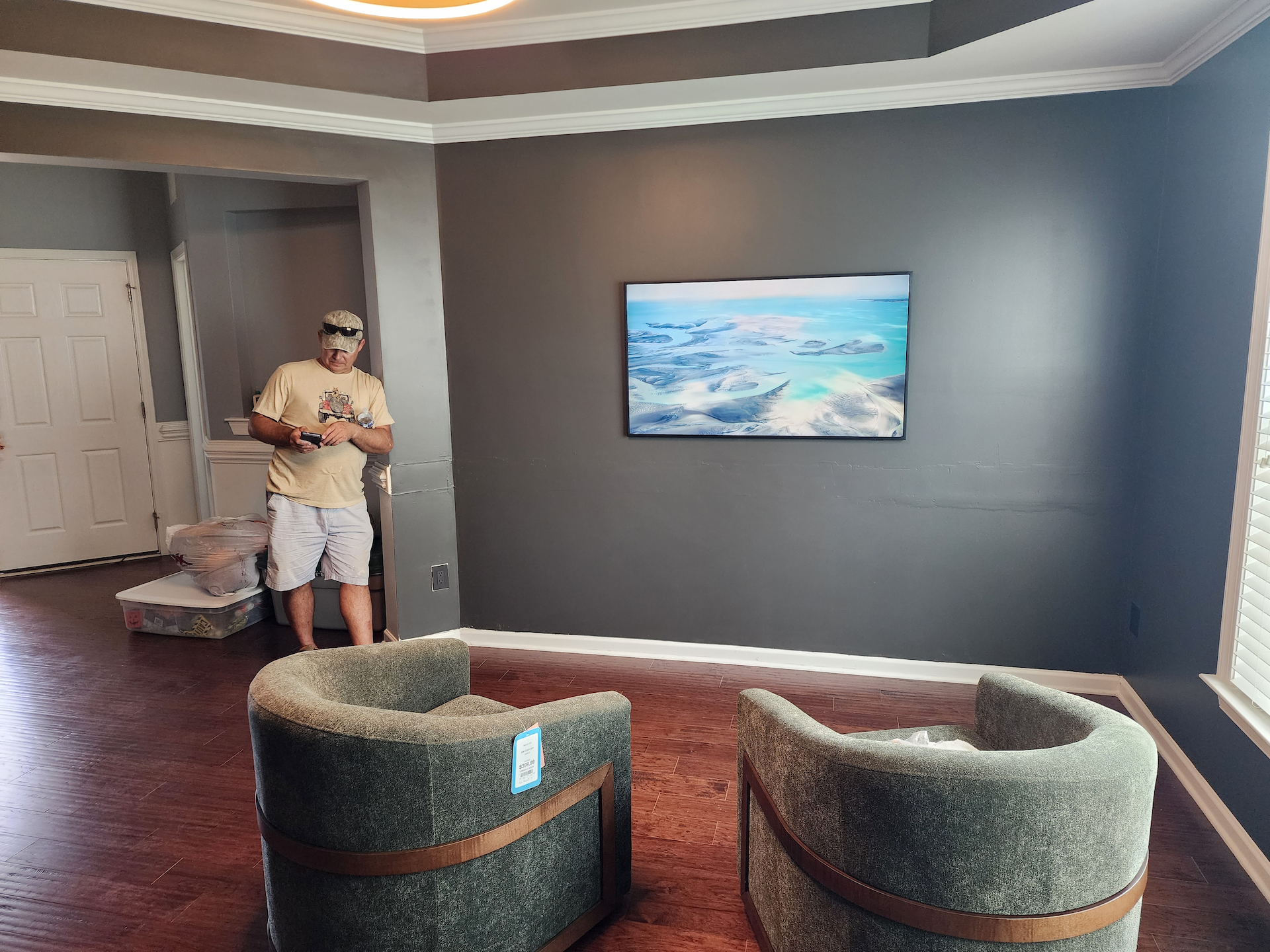 Samsung Frame TV mounted flush in a Charlotte NC living room